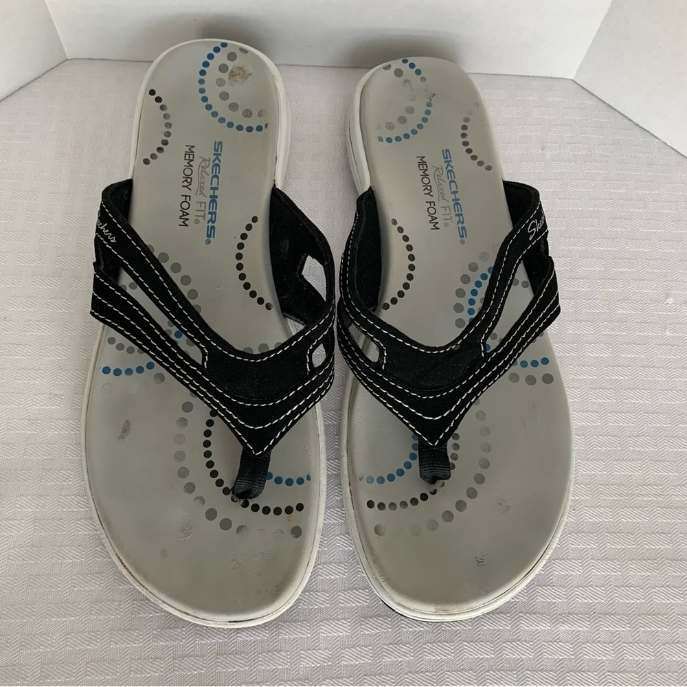 Skechers Relaxed Fit Memory Foam Sandals Womens 10 Black Slip On Comfort Summer - Picture 3 of 11